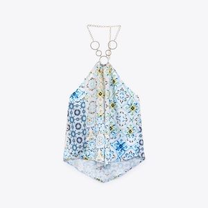 Zara Patchwork Printed Halter Shirt Size S